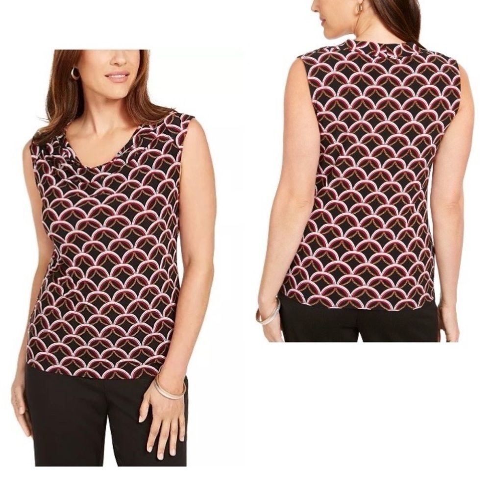 Kasper- Printed Cowl-Neck Top